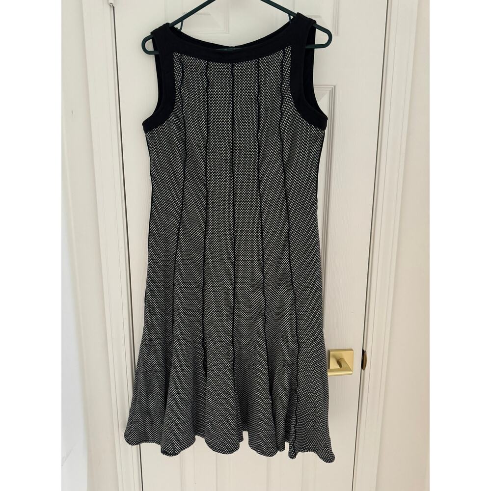 Vintage 90's Sandra Darren Black White Knit Fit & Flare Sleeveless Midi Dress 10 - Picture 7 of 12